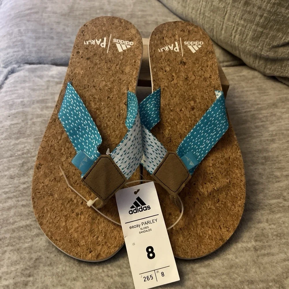 adidas eezay Parley Slides BA8825 Men Sz US 8 Women Sz 10.5 Chalk White & Teal
